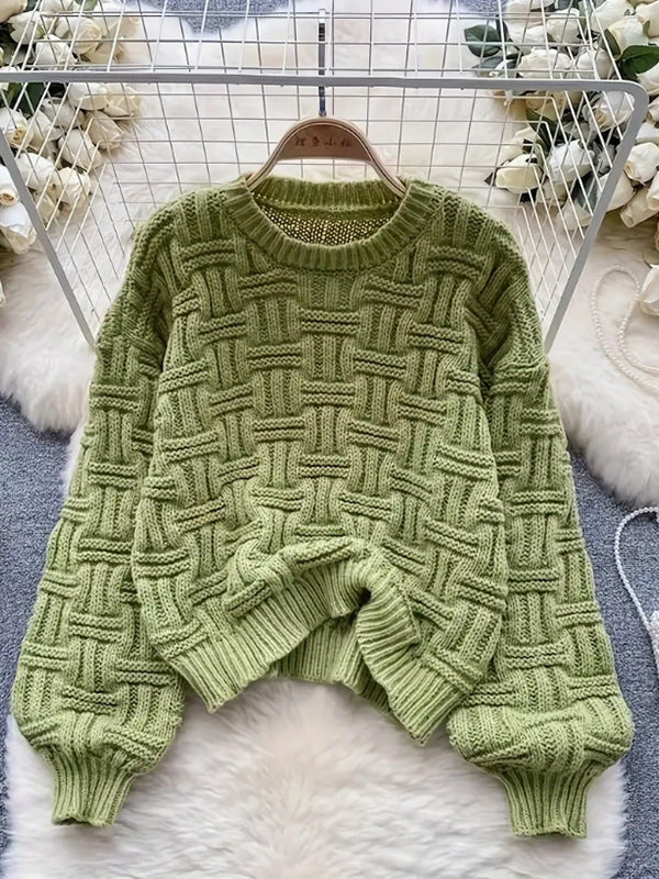 Damen Grobstrickpullover mit strukturiertem Muster und weitem Rundhalsausschnitt Drune