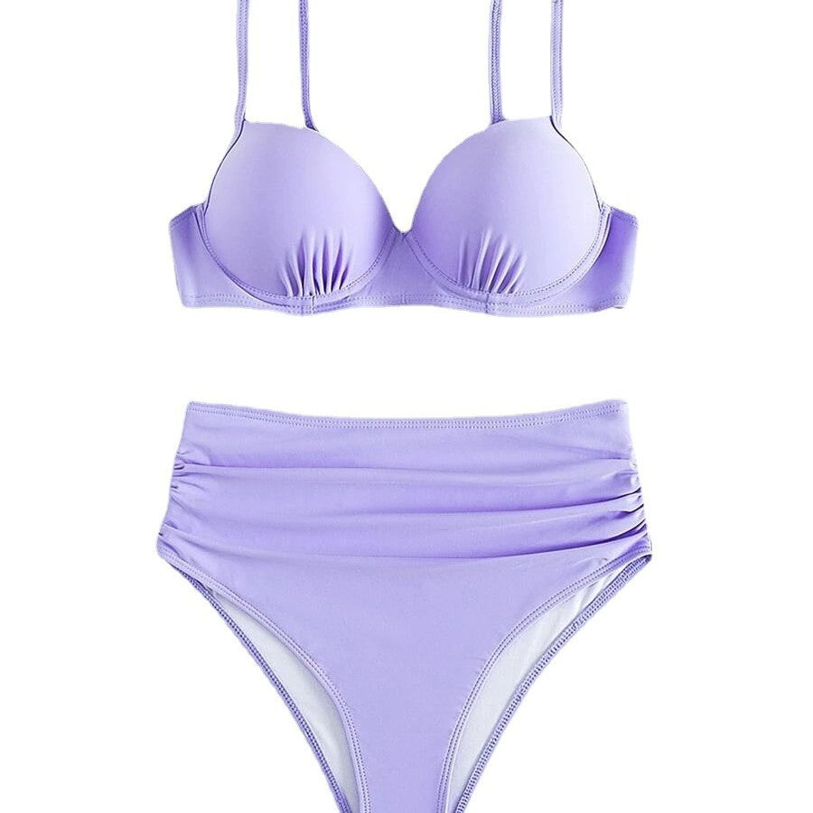 Damen Hochtaillierter Bikini mit gepolstertem Oberteil und verstellbaren Trägern Drune