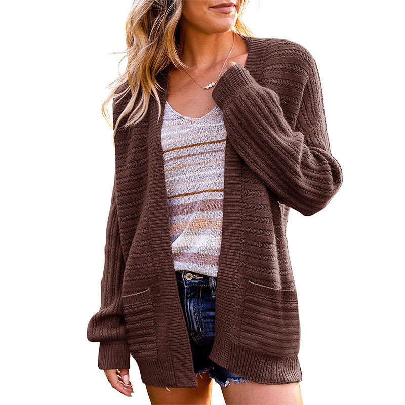 Damen Strickjacke mit strukturiertem Design und offenen Vorderteilen Drune