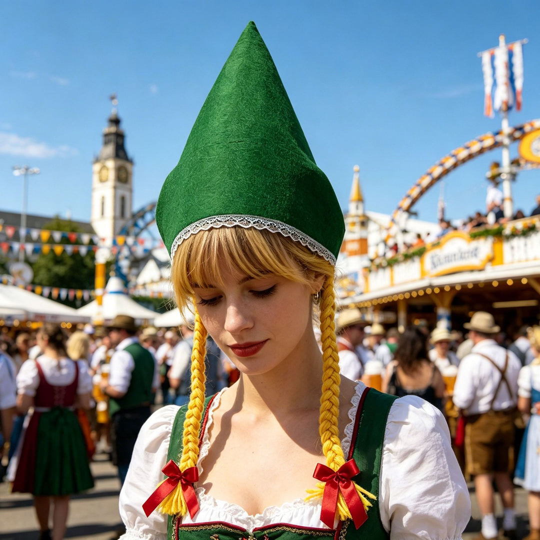 Damen nan traditionelle Trachtenhaube mit steifer Kegelform und feinem Spitzenrand Drune
