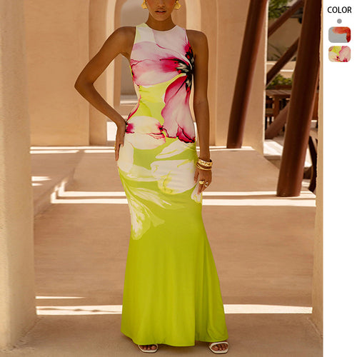Damen Elegantes Maxikleid mit floralem Druck und figurbetontem Schnitt Drune