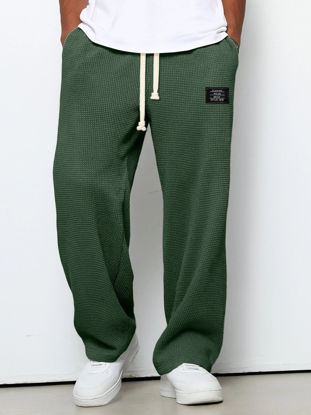 Herren nan lässige Waffelstruktur Lounge-Hose mit Kordelzug, elastischem Bund und weiter Passform Drune