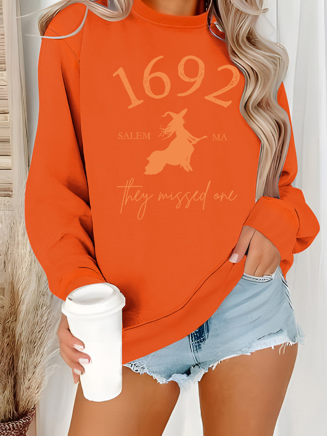 Damen Sweatshirt mit kreativem Witch-Motiv und gemütlichem Schnitt Drune