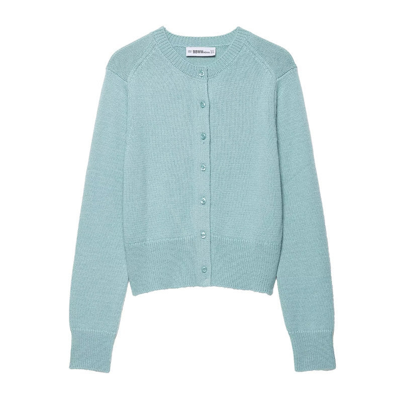 Damen leichte Strickjacke mit Knopfleiste und klassischem Rundhalsausschnitt Drune