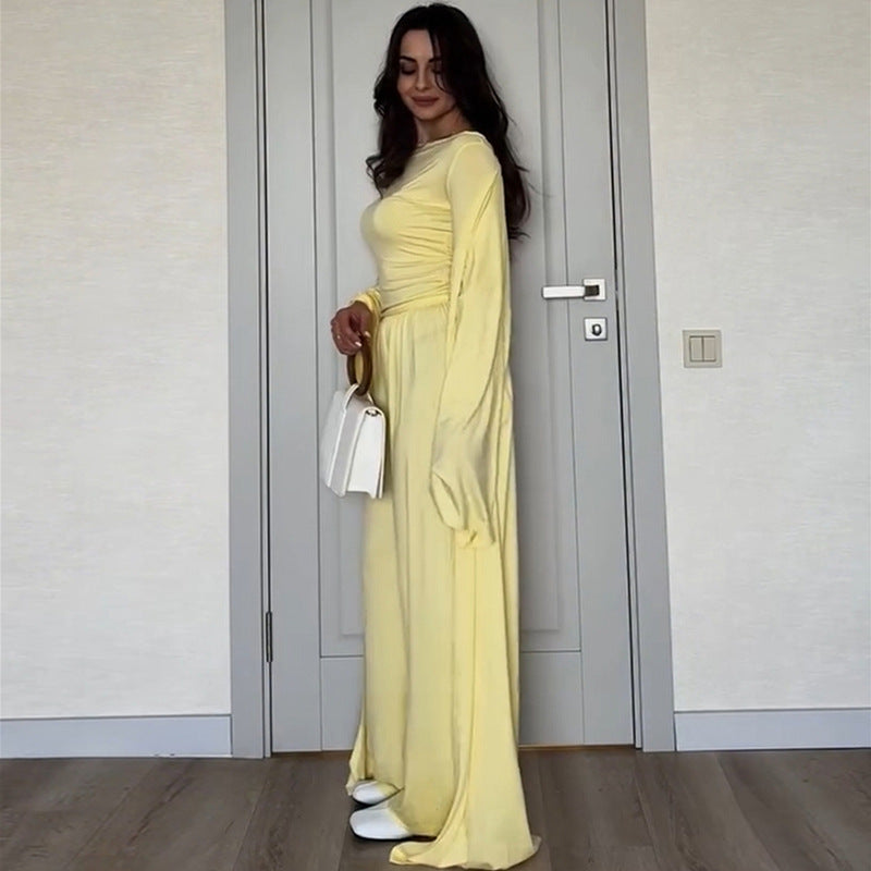 Damen eleganter Maxikleid mit voluminösen Ärmeln Drune