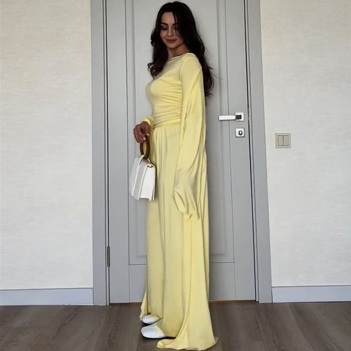 Damen eleganter Maxikleid mit voluminösen Ärmeln Drune