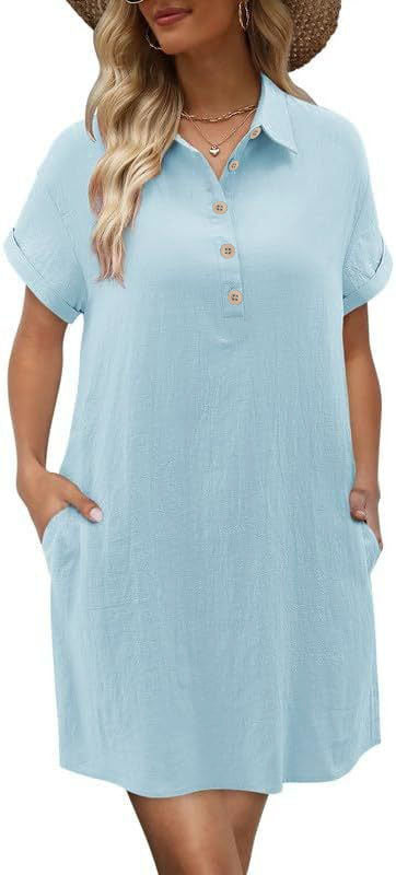 Damen lässiges Hemdkleid mit Knopfleiste und Seitentaschen Drune