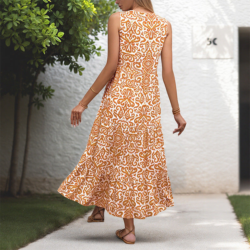Damen Maxikleid mit floralem Muster und Knopfdetails Drune