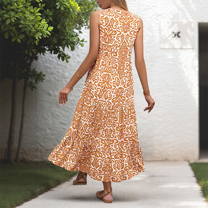 Damen Maxikleid mit floralem Muster und Knopfdetails Drune