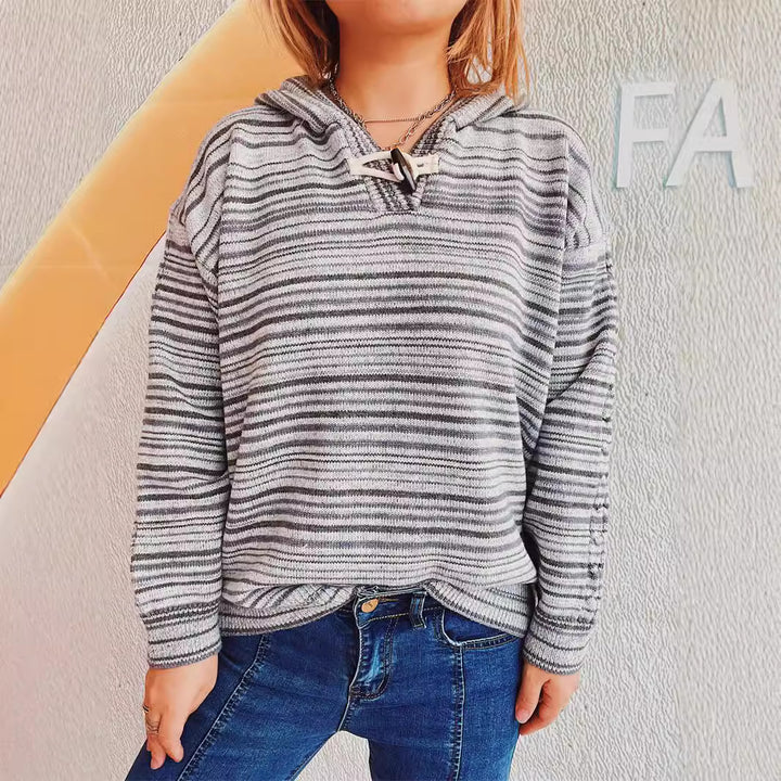Damen gestreifter Hoodie mit breiten Ärmeln und Kordelzug Drune