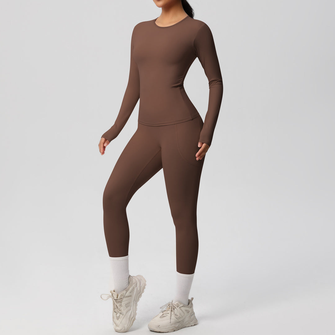 Damen Fitness-Oberteil und Hochbund-Leggings Set mit feuchtigkeitsableitender Technologie und ergonomischer Passform Drune