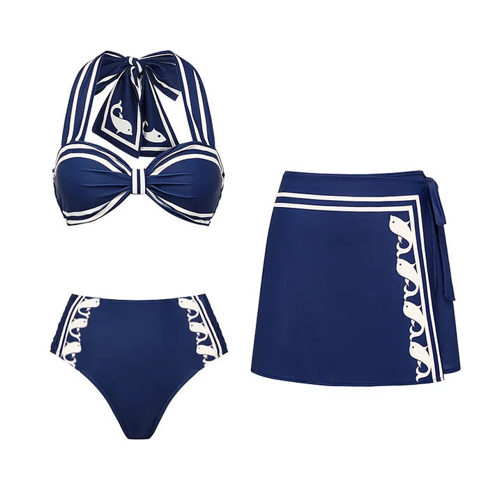 Damen Einteiler Badeanzug mit raffiniertem Cut-Out und dekorativen Schleifen Drune
