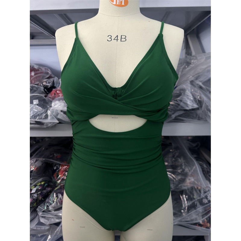 Damen Einteiler Badeanzug mit modernem Wickeldetail und verstellbaren Trägern Drune