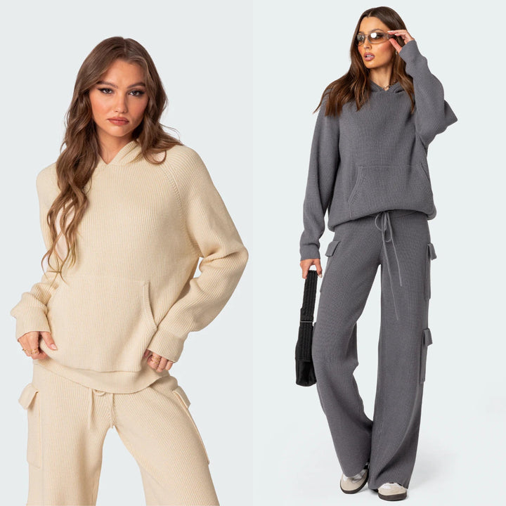 Damen Hoodie mit Kapuze und weichem Waffelmuster Drune
