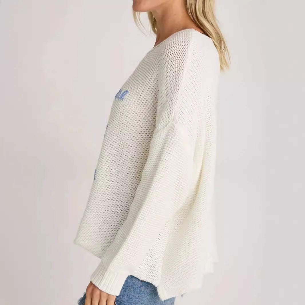 Damen lässiger Pullover mit Surf-Motiv Drune