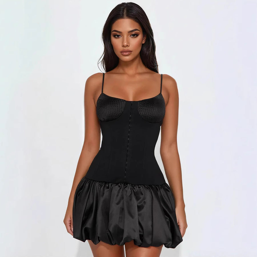 Damen Korsettkleid mit voluminösem Rock und feinen Trägern Drune