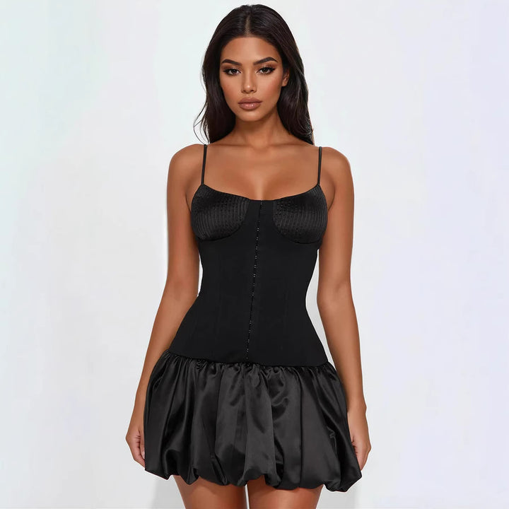 Damen Korsettkleid mit voluminösem Rock und feinen Trägern Drune