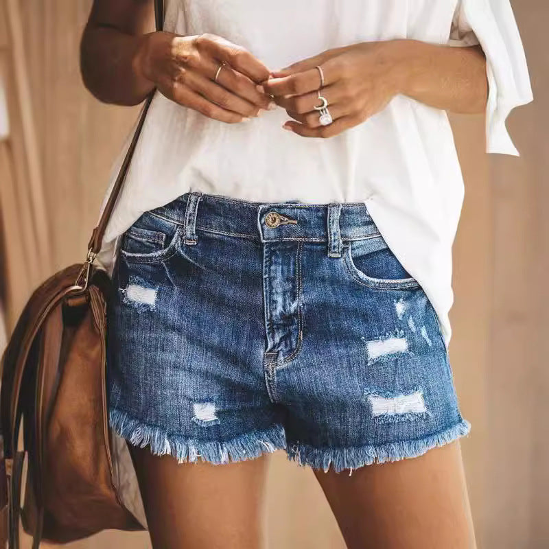 Damen Destroyed Denim-Shorts mit fransigem Saum und lässigem Schnitt Drune
