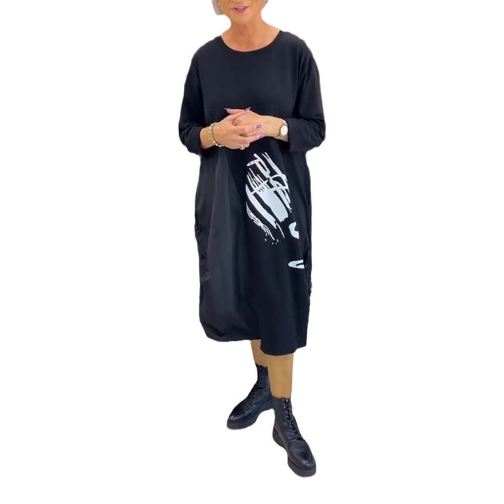 Damen Oversized Hoodie-Kleid mit seitlichen Eingrifftaschen und grafischem Print Drune