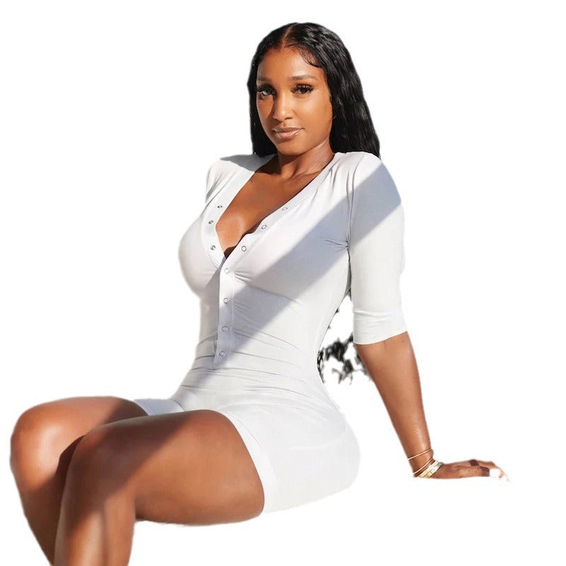 Damen Figurbetonter Jumpsuit mit kurzem Arm und modischem Ausschnitt Drune