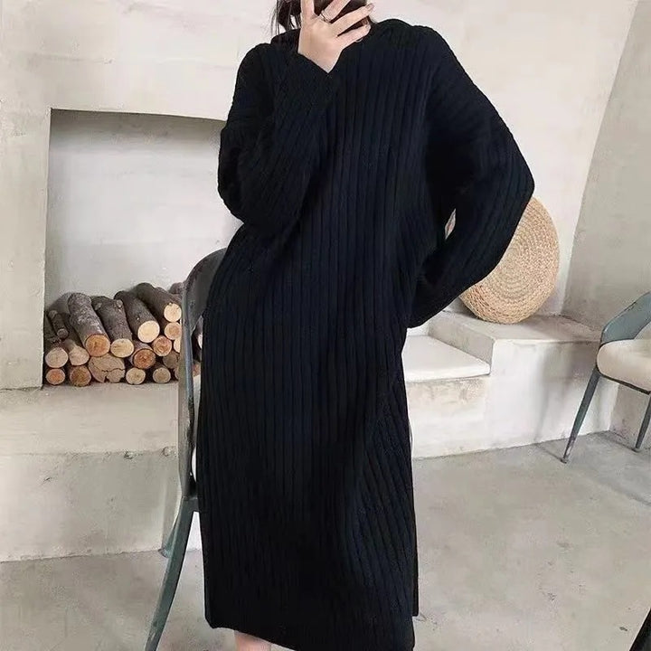 Damen Strickpullover mit Kapuze und Rippstruktur Drune