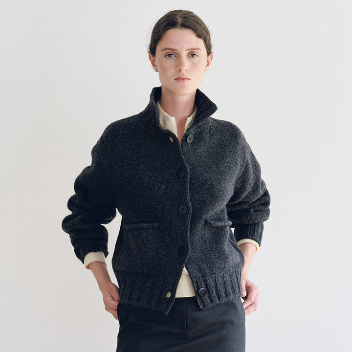 Damen Sportlicher Strickcardigan mit Kragen Drune