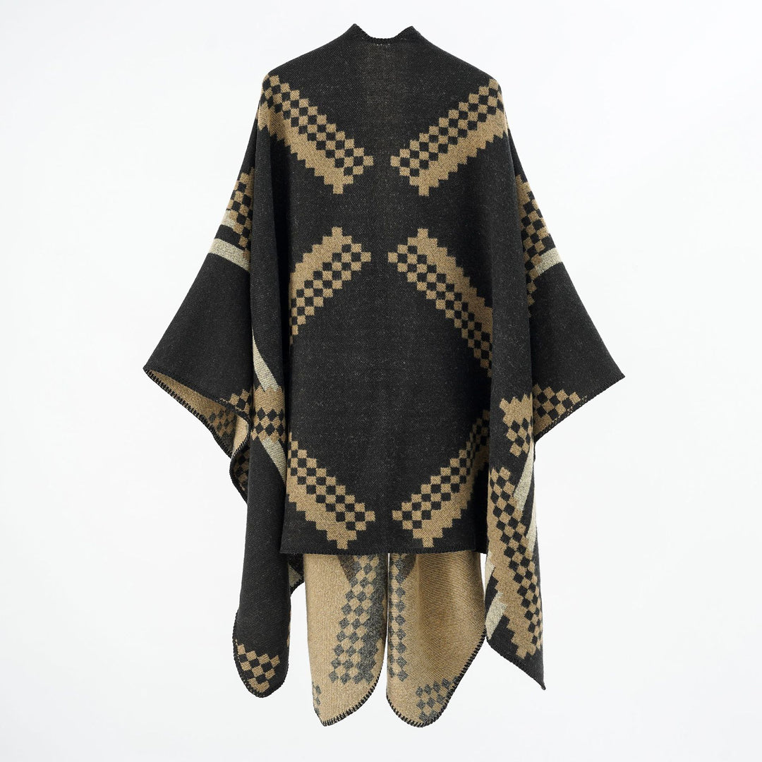 Damen Wickelponcho mit modernem geometrischem Muster und qualitativ hochwertiger Verarbeitung Drune