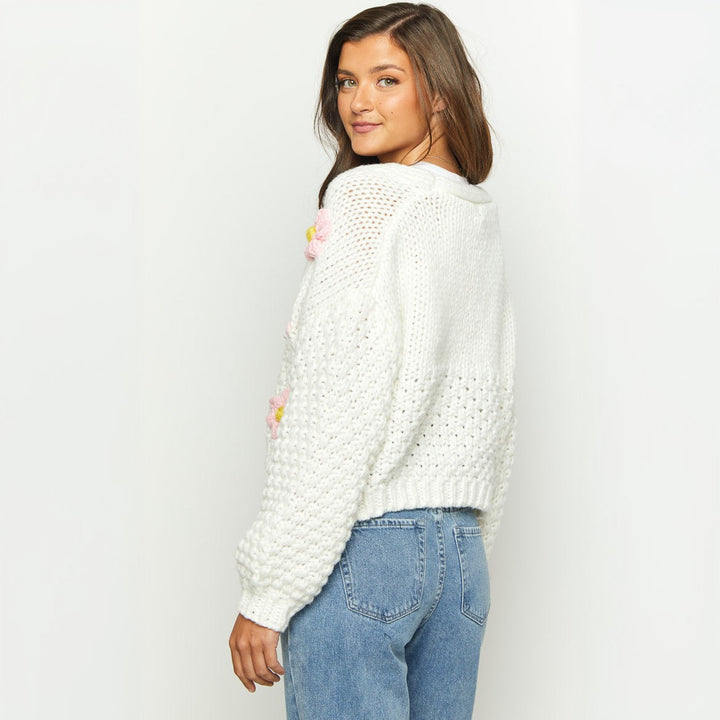Damen Strickjacke mit floralen Applikationen Drune