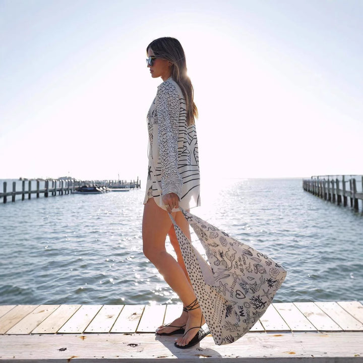 Damen Strandtunika mit kreativen Printmotiven Drune