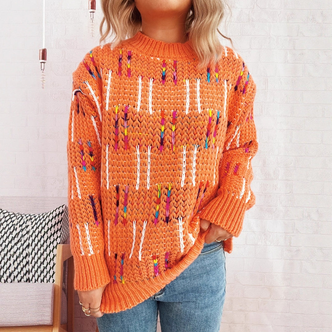 Damen lässiger Strickpullover mit vielseitigem Farbenspiel und hohem Kragen Drune