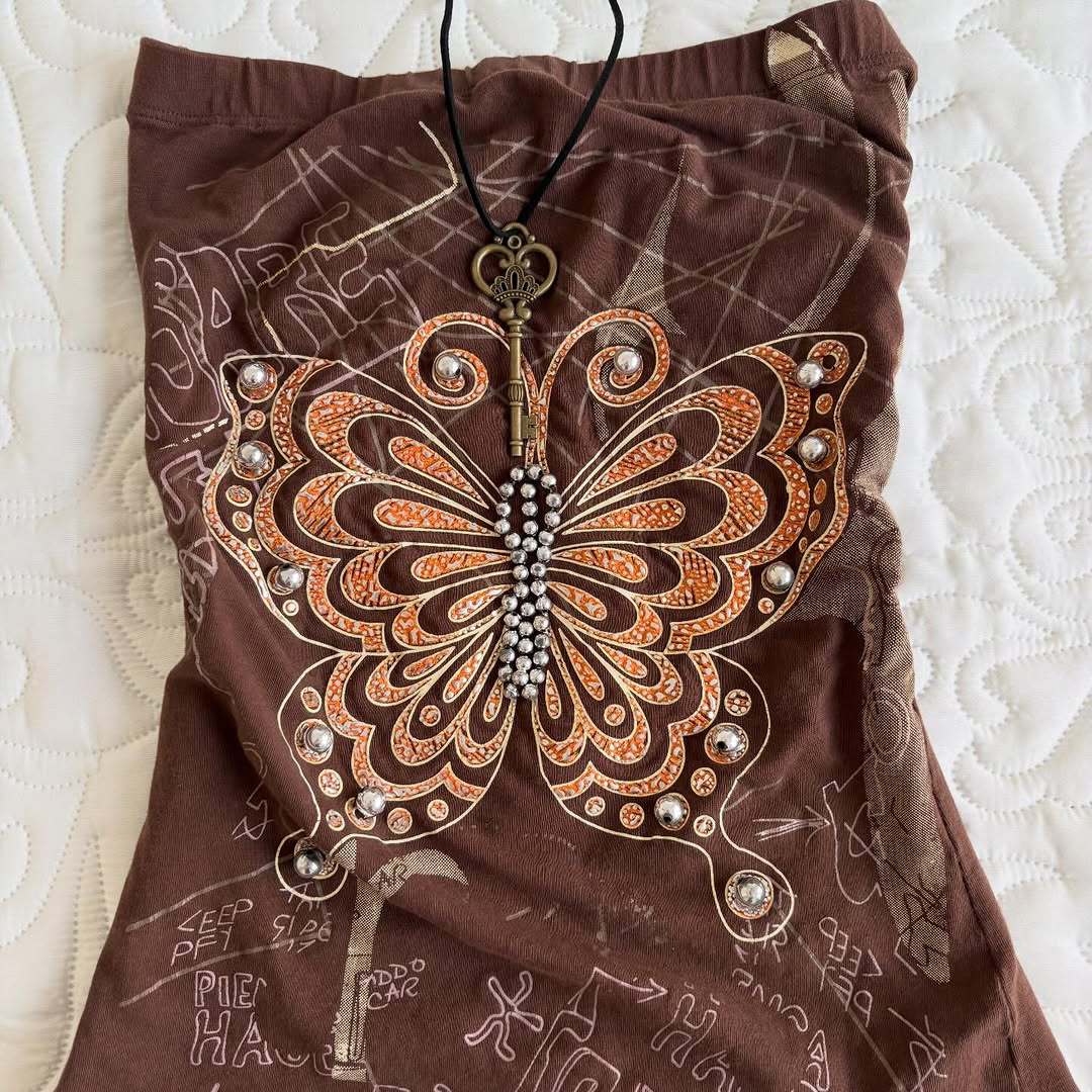 Damen trägerloses Top mit Schmetterlingsdesign Drune