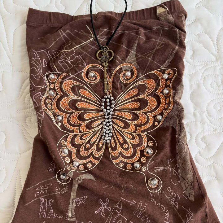 Damen trägerloses Top mit Schmetterlingsdesign Drune
