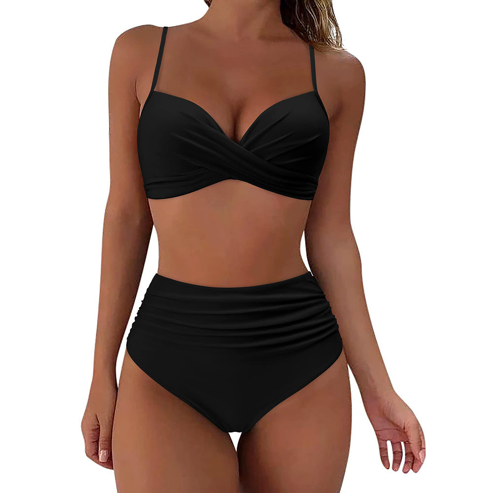 Damen Hochtailliertes Bikini-Set mit Raffungen Drune