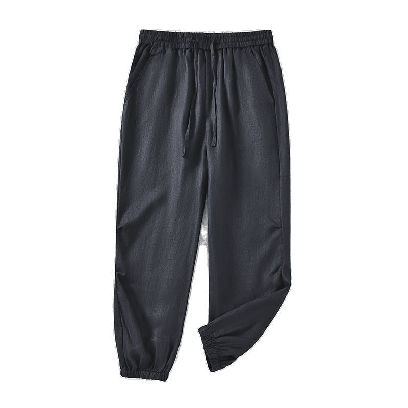 Damen lässige Leinenhose mit elastischem Bund und seitlichen Taschen Drune
