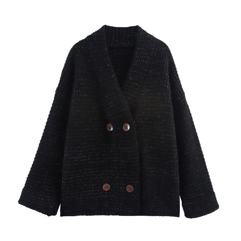 Damen gesteppte Strickjacke mit dekorativem Knopfverschluss und hohem Kragen Drune