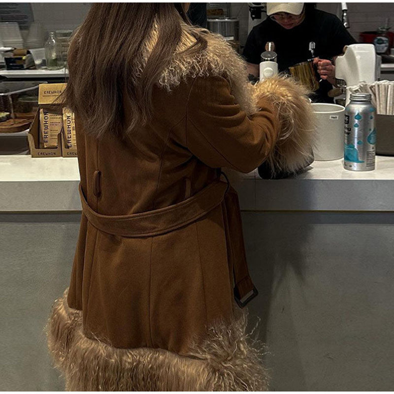 Damen Oversized Wintermantel mit luxuriösem Kunstfellkragen Drune