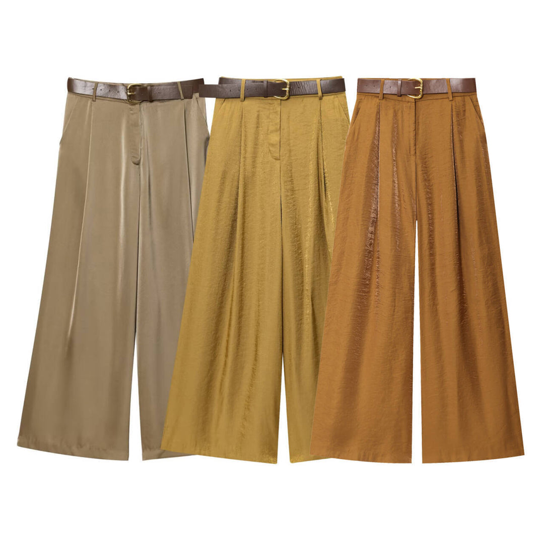 Damen weite Palazzo-Hose mit elegantem Gürtel und seitlichem Schlitz Drune