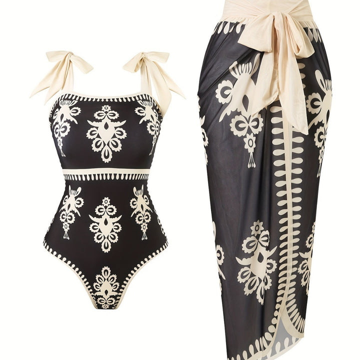Damen eleganter Badeanzug mit verstellbaren Trägern und modischem Wickelrock Drune