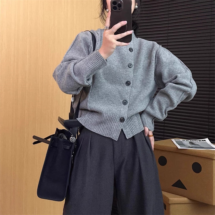 Damen Strickjacke mit stylischem Knopfverschluss und voluminösen Ärmeln Drune