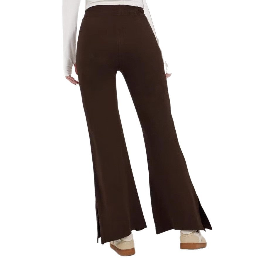 Damen weite Flared-Hose aus strukturiertem Material mit seitlichen Schlitzen Drune