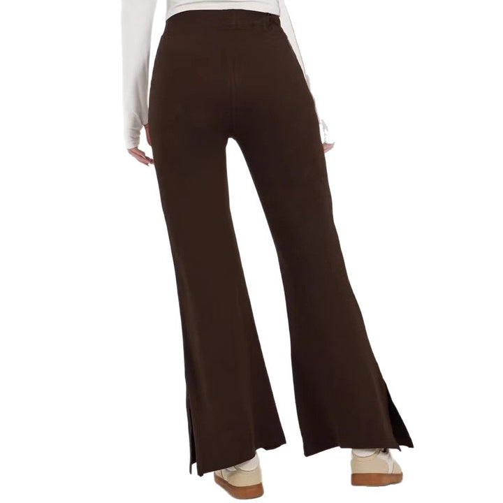 Damen weite Flared-Hose aus strukturiertem Material mit seitlichen Schlitzen Drune
