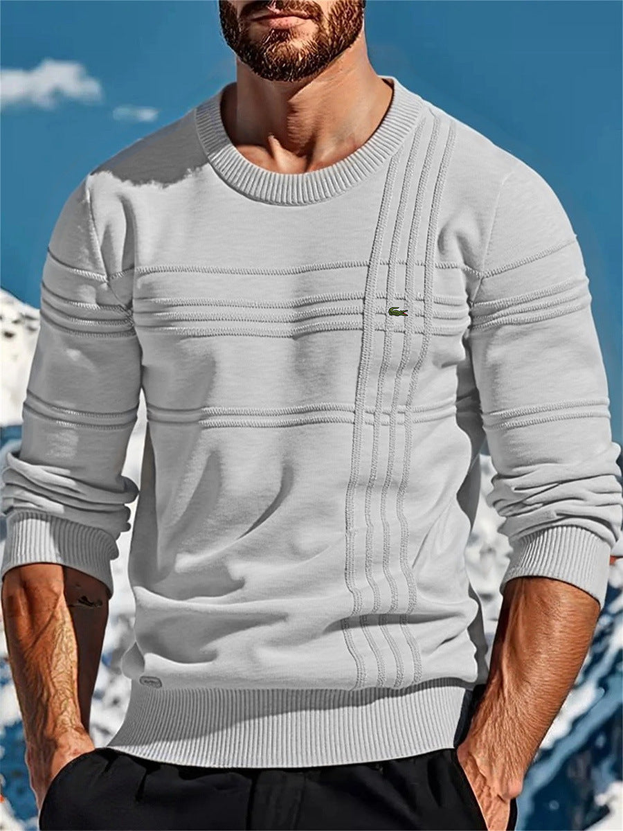 Herren nan strukturierter Rundhalspullover aus Baumwollmischung Slim Fit mit Reliefstreifen und Rippenbündchen Drune