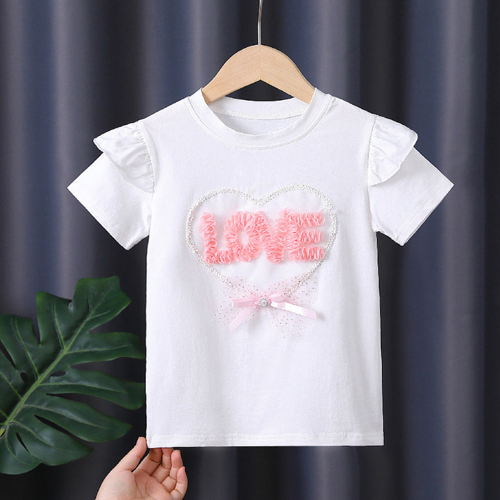 Mädchen T-Shirt mit Rüschendetails und Herzen-Applikation Drune