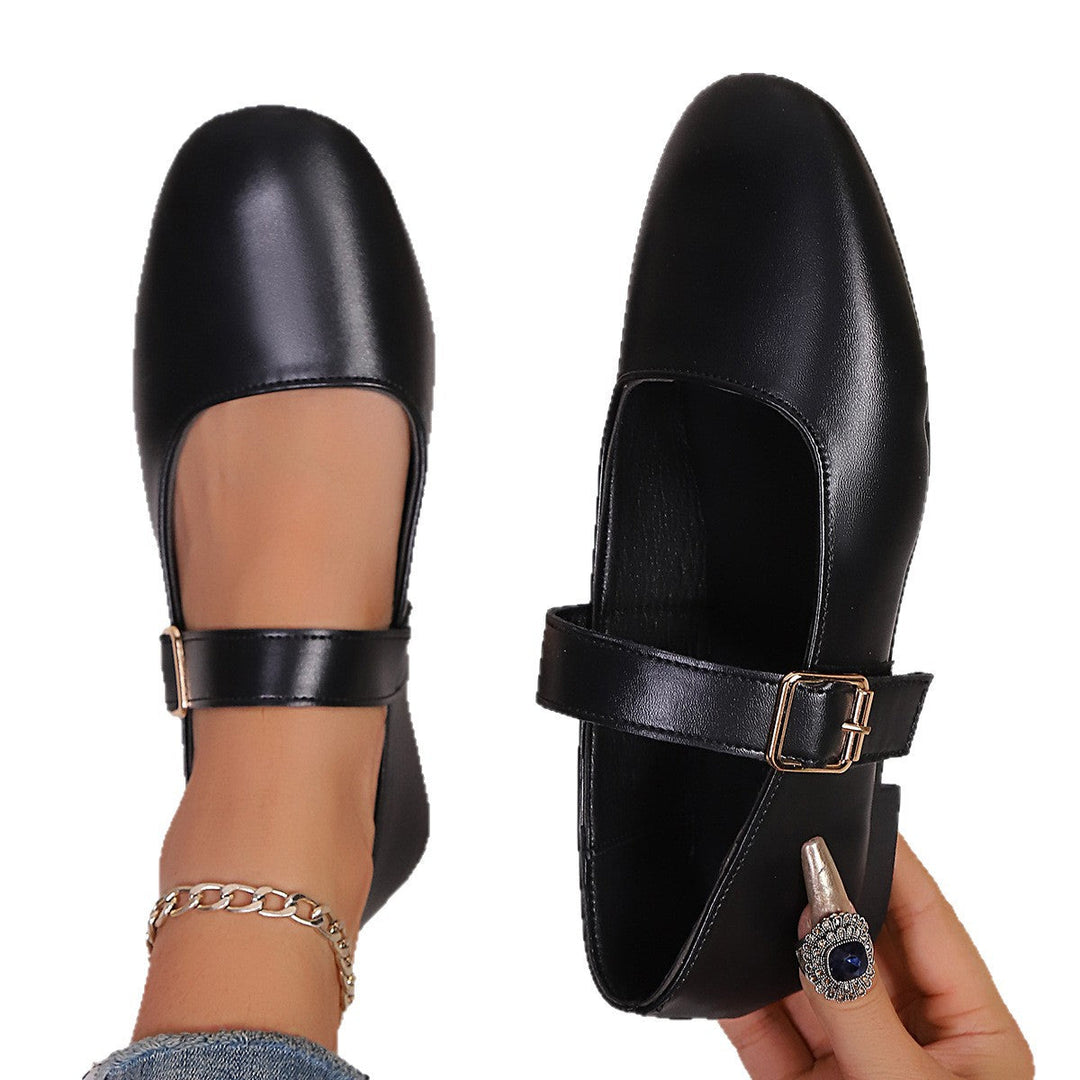 Damen Ballerinas mit verstellbarem Riemen und hochwertiger Lederoberfläche Drune