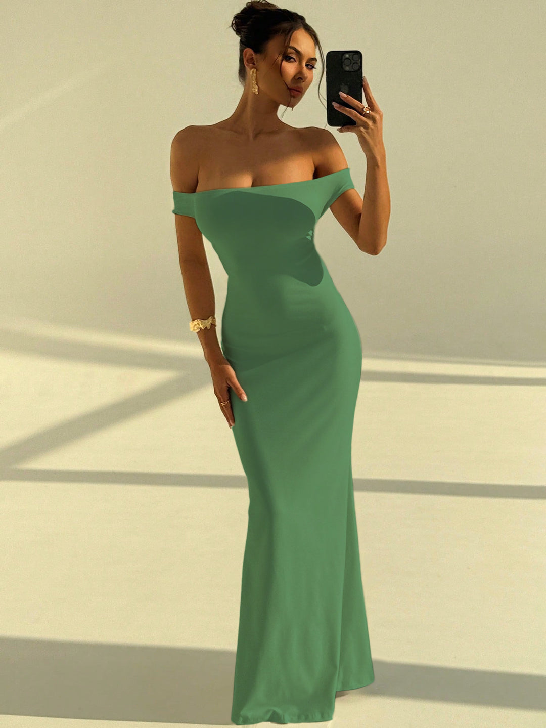 Damen Elegantes Off-Shoulder Maxikleid mit figurbetontem Schnitt Drune