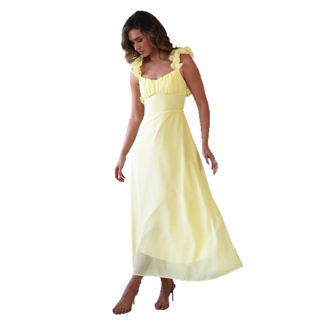 Damen Maxikleid mit verspielten Rüschendetails und elastischem Oberteil Drune