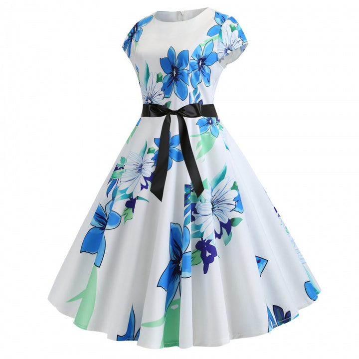 Damen Swingkleid mit floralen Mustern und elegantem Taillengürtel Drune