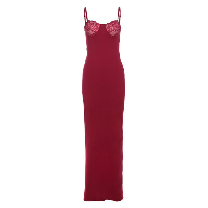 Damen Körperbetontes Maxikleid mit Spitzenakzenten Drune