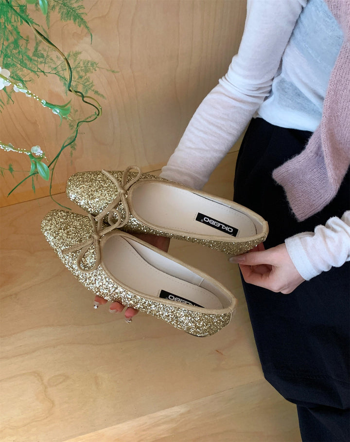 Damen Glitzernde Ballerinas mit eleganter Schleife und komfortabler Innensohle Drune
