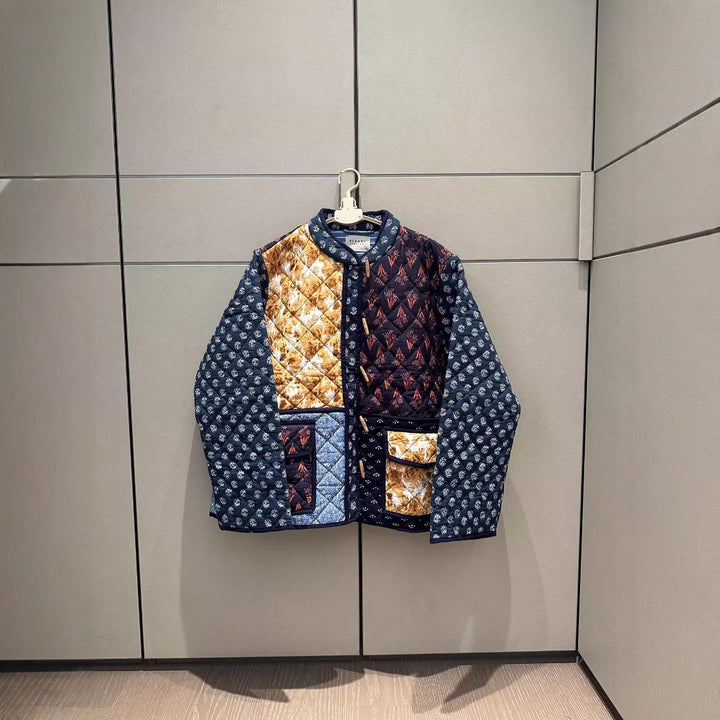 Damen Patchwork Steppjacke mit aufwendigen Mustern und praktischen Taschen Drune